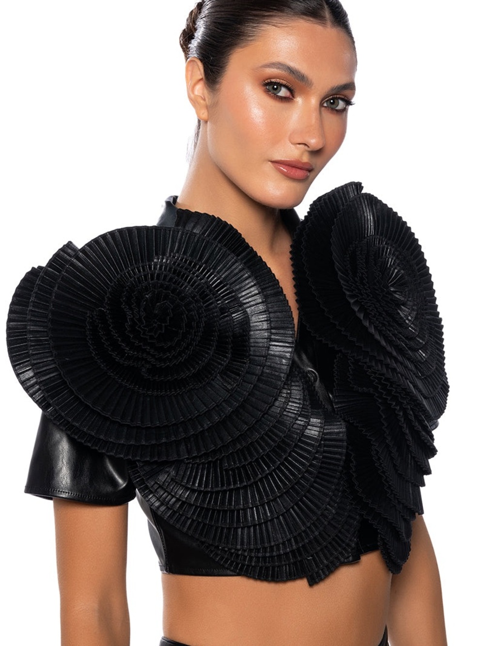 The AKIRA Label Lotus Flower Bomb Faux Leather Collared Top - Picture 2 of 5